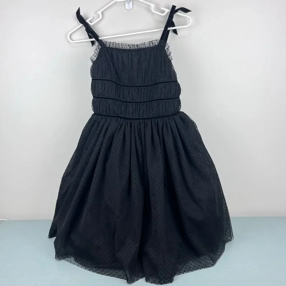 Ralph Lauren Girls Polka Dot Tulle Dress Black 10